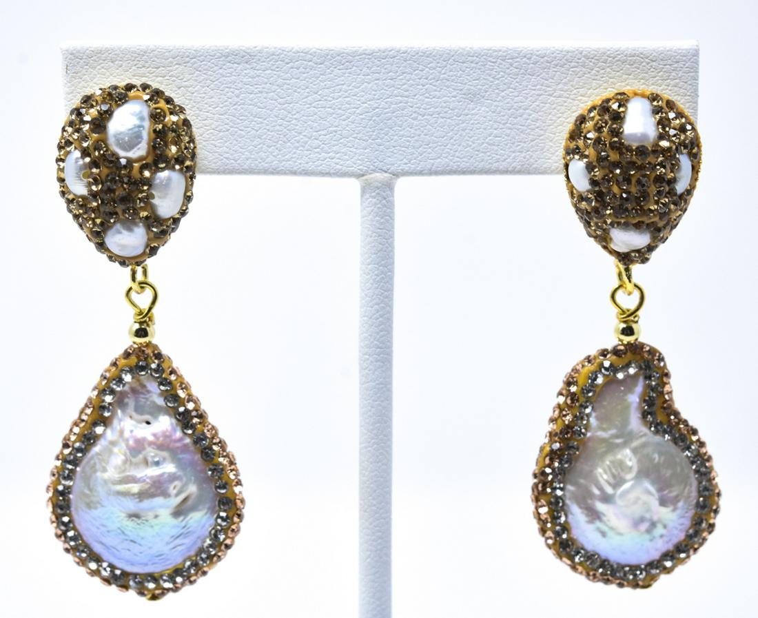 Pair of Handmade Baroque Pearl Earrings: Pair of Handmade Baroque Pearl Earrings. Each measures just over 2 inches in length.