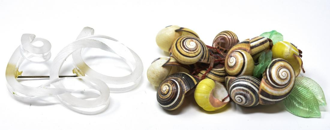 Early Miriam Haskell Shell Brooch & Lucite Brooch (1 of 6)