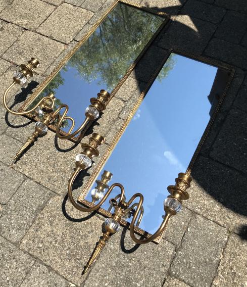 Pair of Ormolu & Glass Mirrored Panel Wall Sconces (1 of 3)
