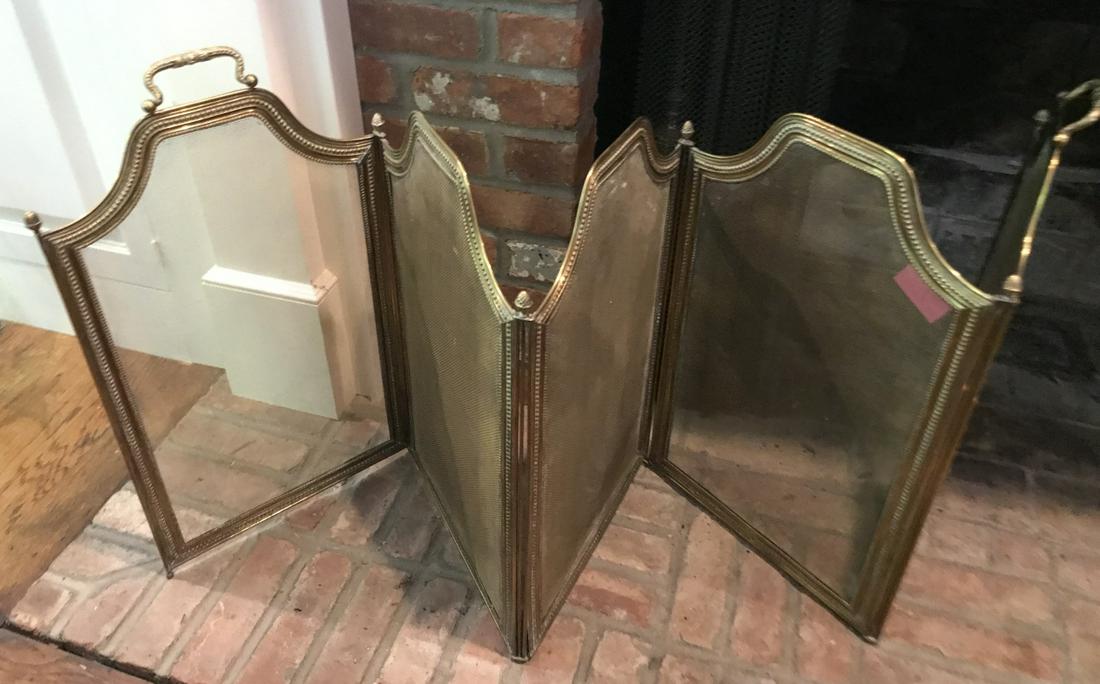 Vintage Gilt Brass Fireplace Screen w Handles (1 of 3)