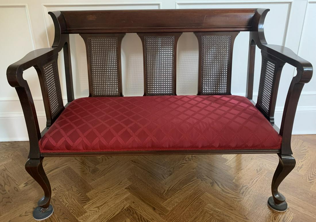 Caned & Custom Upholstered Mahogany Settee (1 of 5)