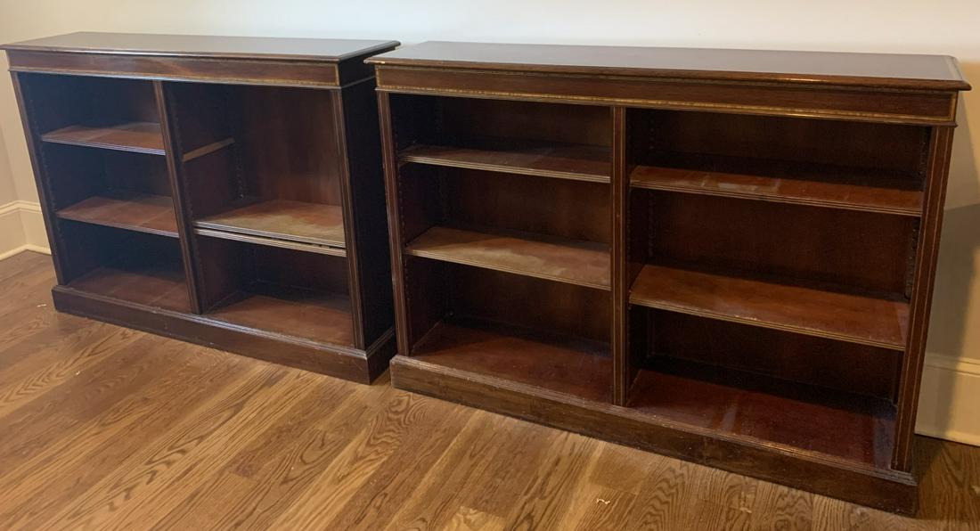 Pair Mahogany Bookshelves W Banded Inlay (1 of 7)