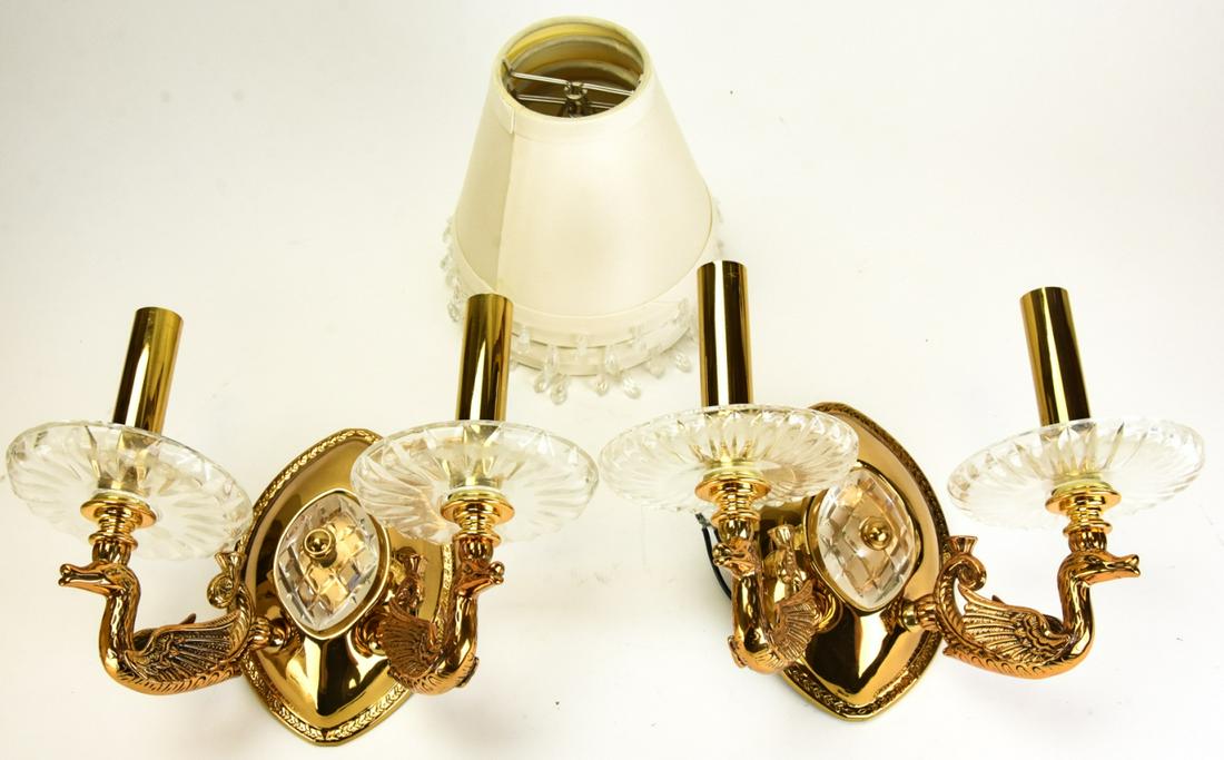 Pair Brass Double Swan Arm Wall Sconces (1 of 10)