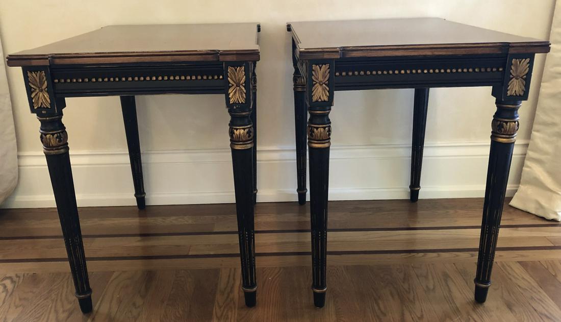 Pair Neo Classical Black Lacquer, Gilt Side Tables (1 of 8)
