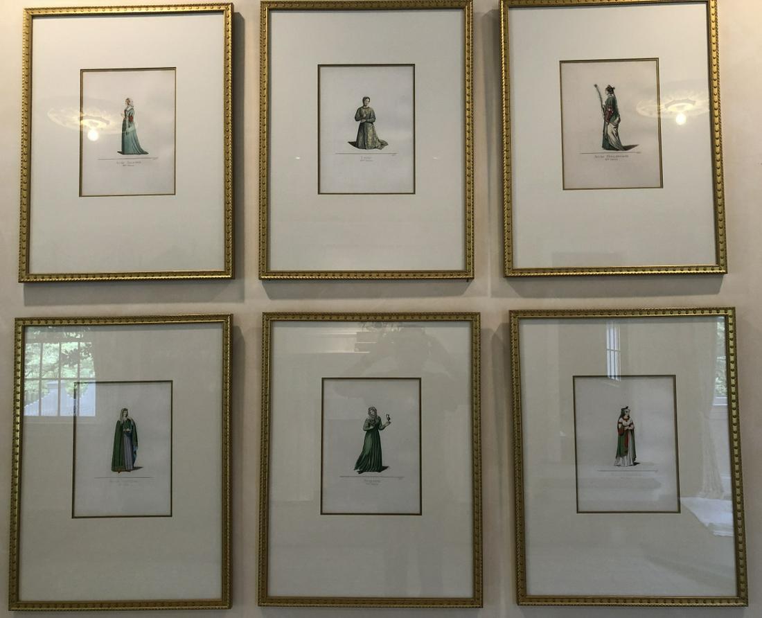 6 Framed Antique Hand Colored Lithographs Costumes (1 of 10)