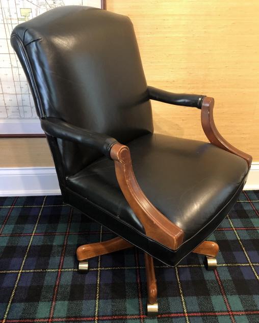 Carved Leather and Wood Swivel Desk Chair (1 of 4)