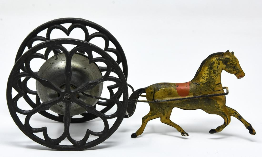 Vintage Tin Horse and Cast Iron Bell Pull Toy (1 of 6)