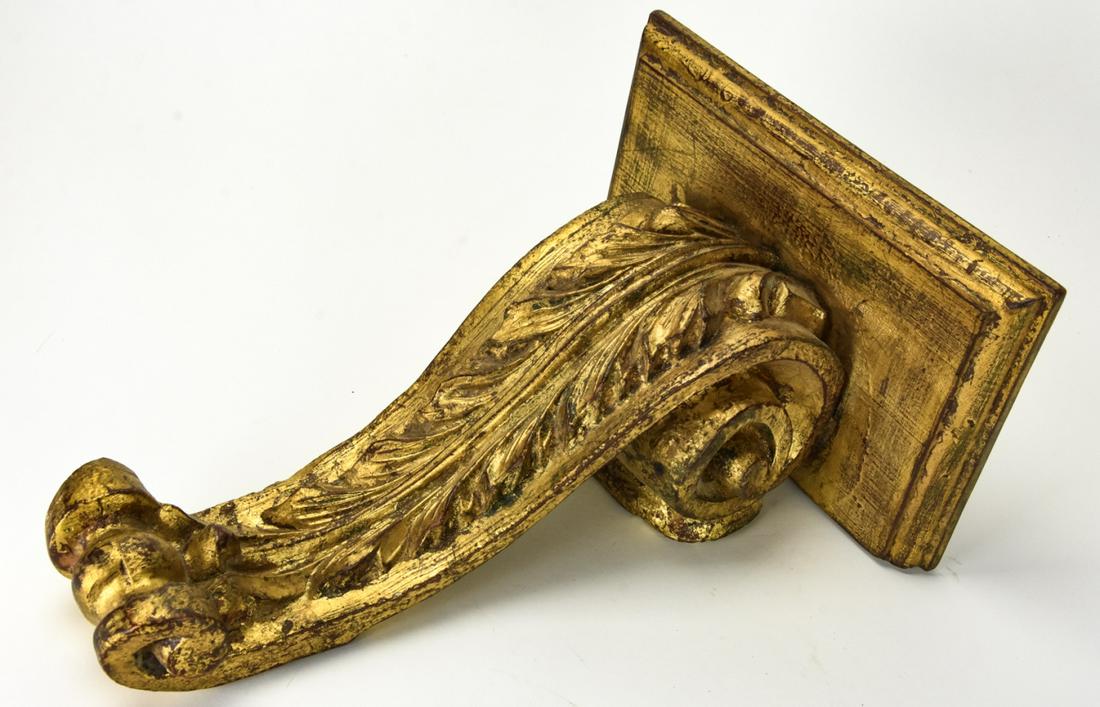 Italian Florentine Gilt Carved Wall Bracket: Italian Florentine Gilt Carved Wall Bracket. Made in Italy. Measures 13.5 inches x 10 inches x 6 inches.