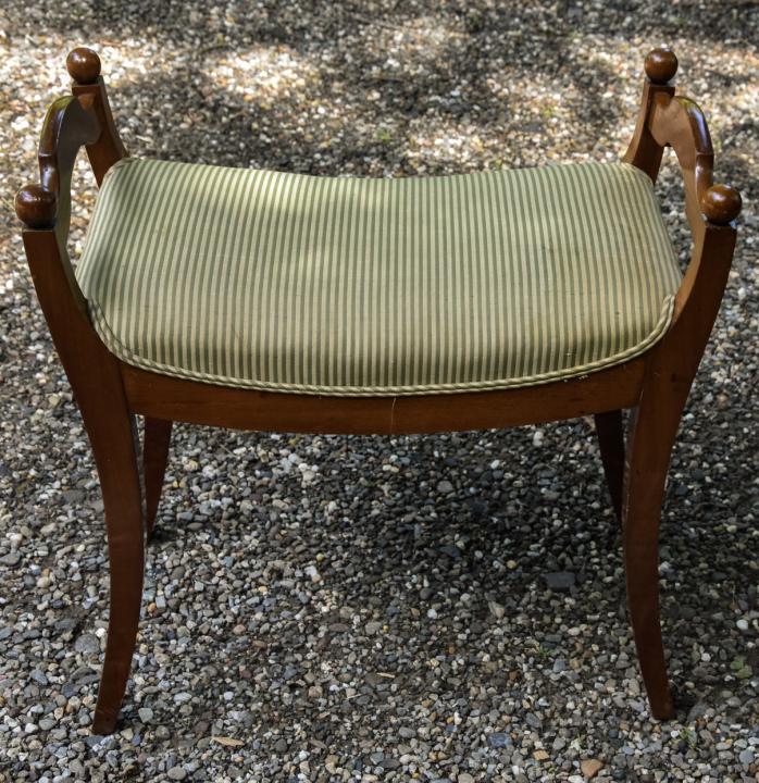 Antique French Vanity Bench with Striped Seat (1 of 4)