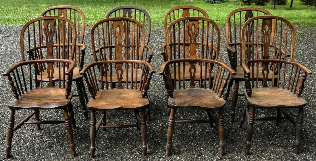 8 Antique C 1790 English Windsor Dining Arm Chairs (1 of 9)