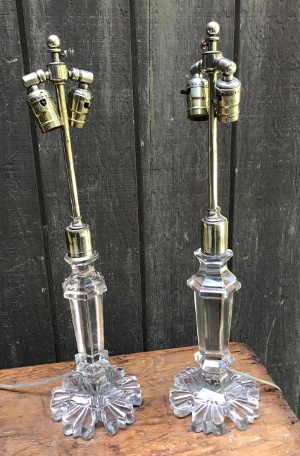 Pair Antique 19th C Crystal Candlestick Lamps (1 of 4)
