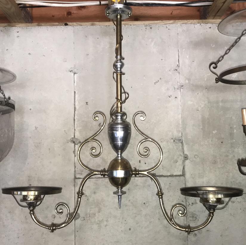 French Nickel & Brass 2-Light Chandelier (1 of 4)