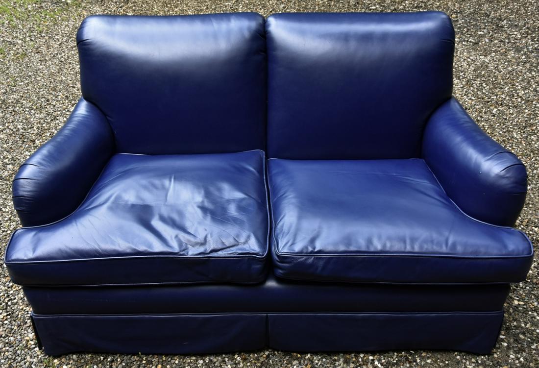 Contemporary Blue Leather Love Seat / Sofa (1 of 8)