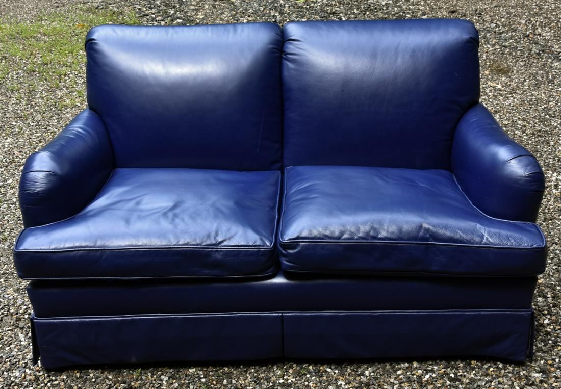 Contemporary Blue Leather Love Seat / Sofa (1 of 7)