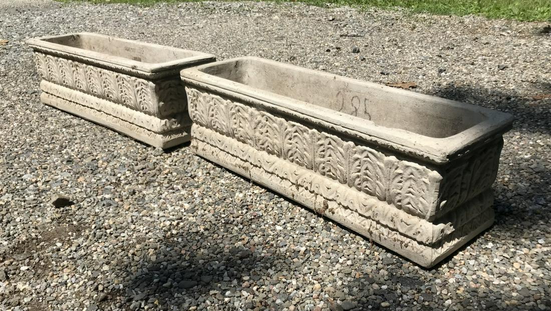 Pair Cast Stone Acanthus Leaf Motif Garden Planter (1 of 3)