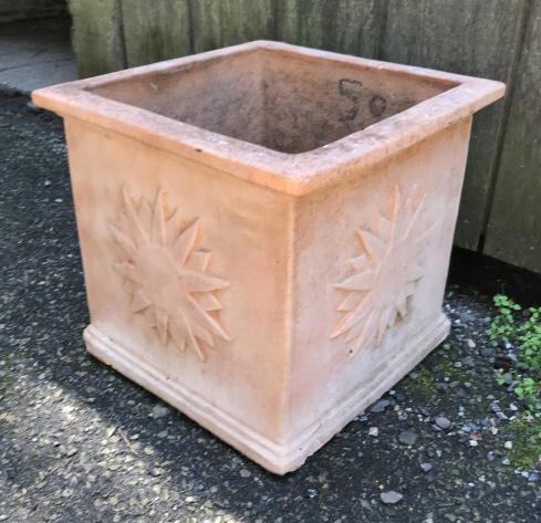 Square Cast Stone Garden Planter w Starburst (1 of 3)
