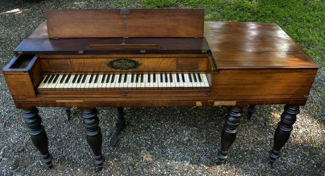 Early 19th C Federal Style Gibson & Davis Piano: Early 19th C Federal Style Gibson & Davis Piano. Marked Gibson & Davis New York / London. Measures 34 x 65 x 25 inches.