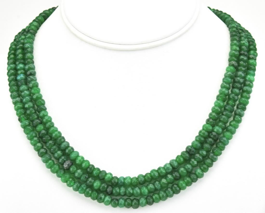 Triple Strand Emerald Bead Necklace w 375 Carats (1 of 5)