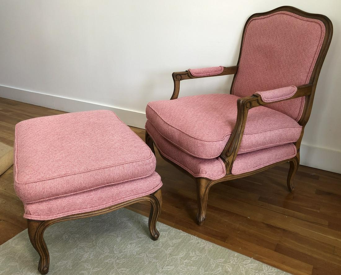 French Provencal Upholstered Bergere Chair Ottoman (1 of 5)