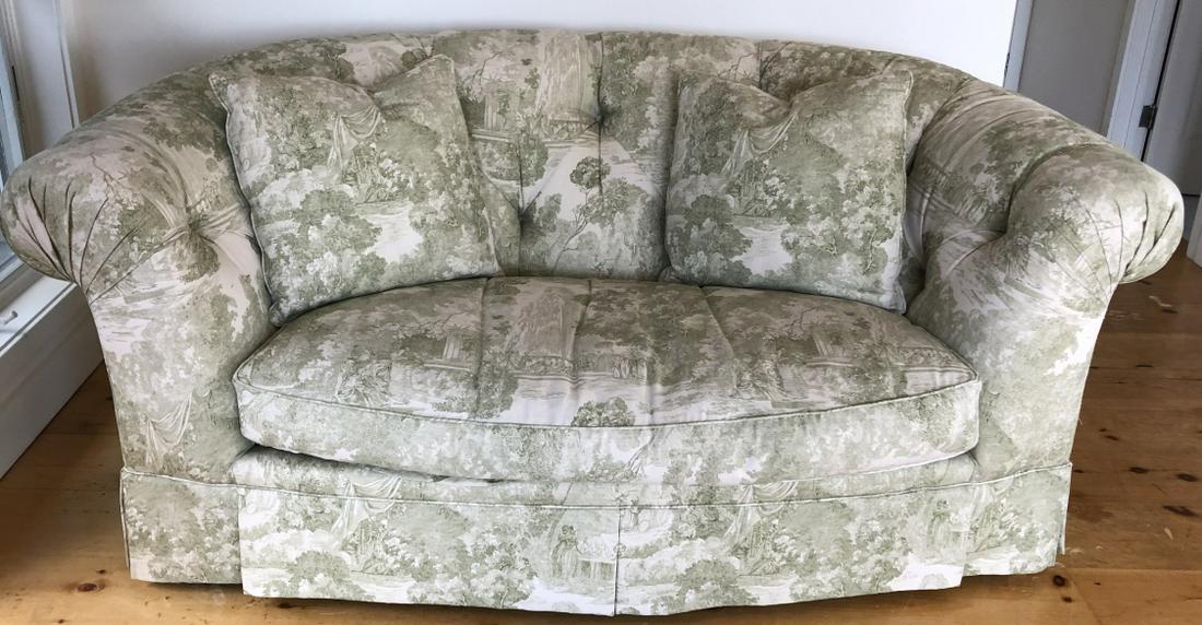 Toile Curved Back Tufted Down Filled Custom Sofa (1 of 8)