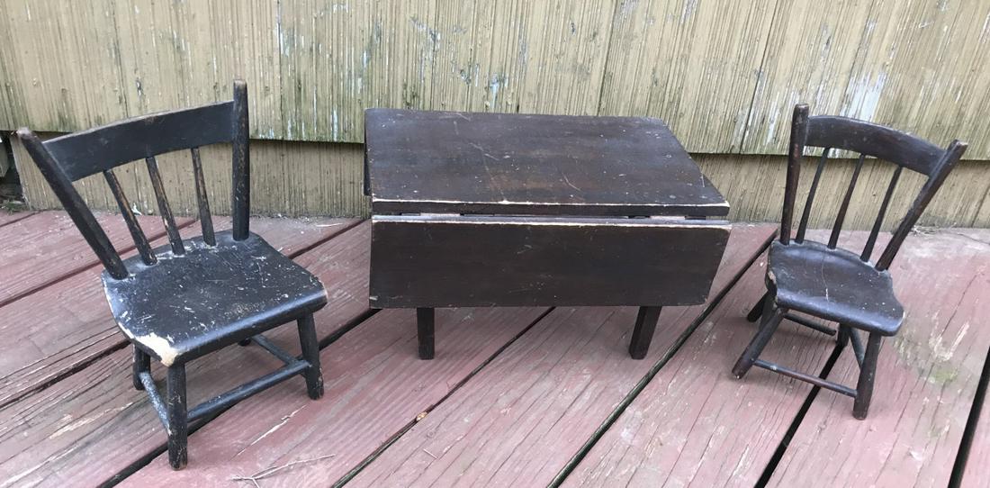 Antique 19th C Doll Size Pair of Chairs & Table (1 of 3)