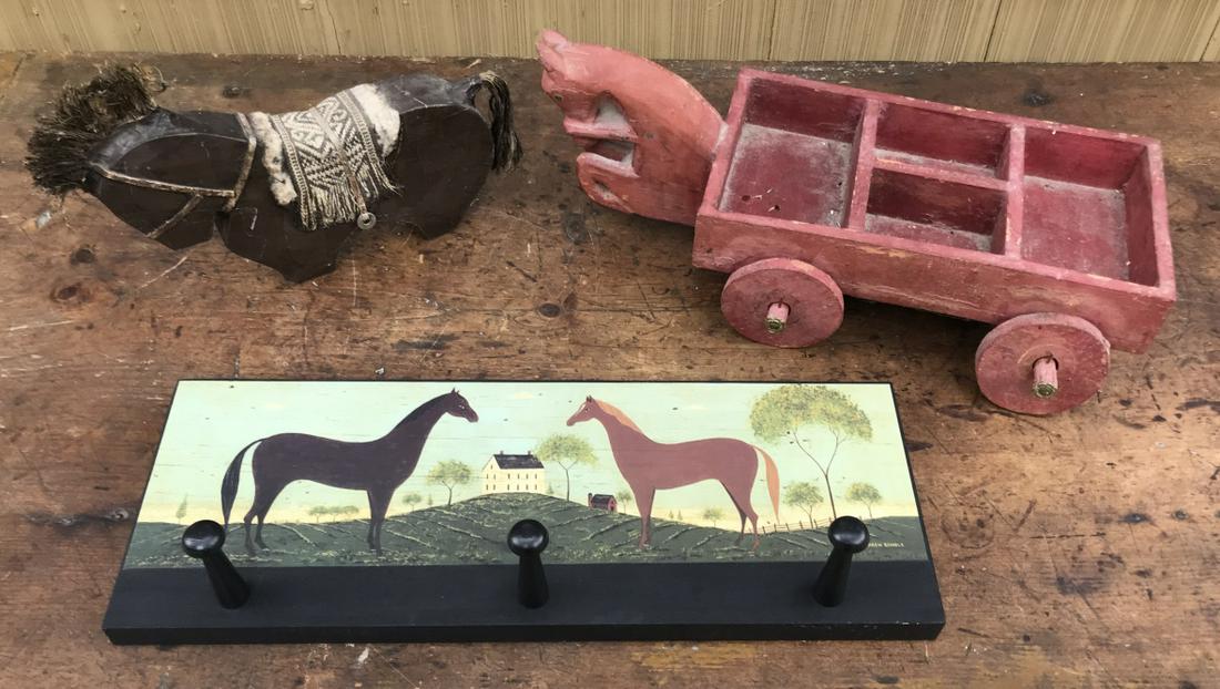 Three Folk Art Horse Motif Decorative Items (1 of 5)