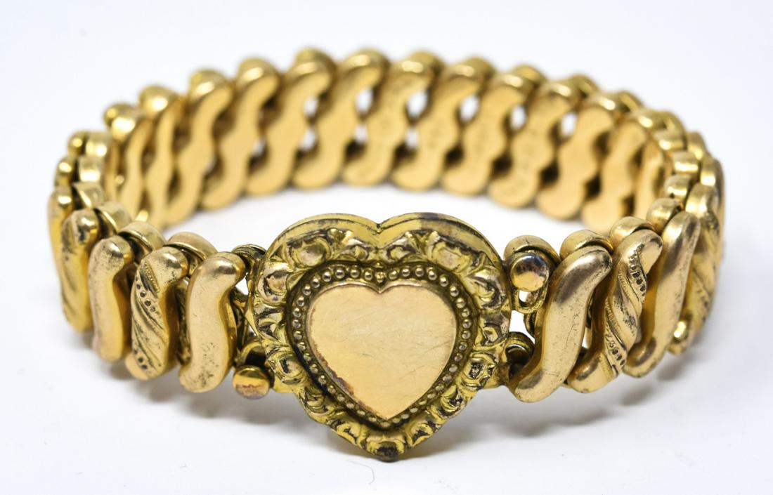 Antique Gold Filled Heart Locket Stretch Bracelet (1 of 7)