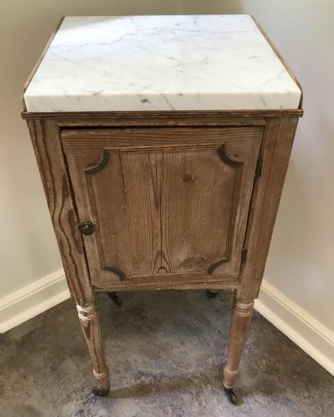 Antique Pine & White Marble Top End Table (1 of 3)