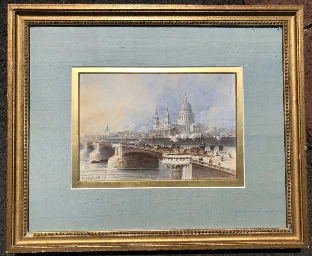 E Dolby Watercolor Painting of Blackfriars Bridge: Edwin Dolby English Watercolor Painting of Blackfriars Bridge. Professionally framed and matted. Measures 14 x 17 inches.