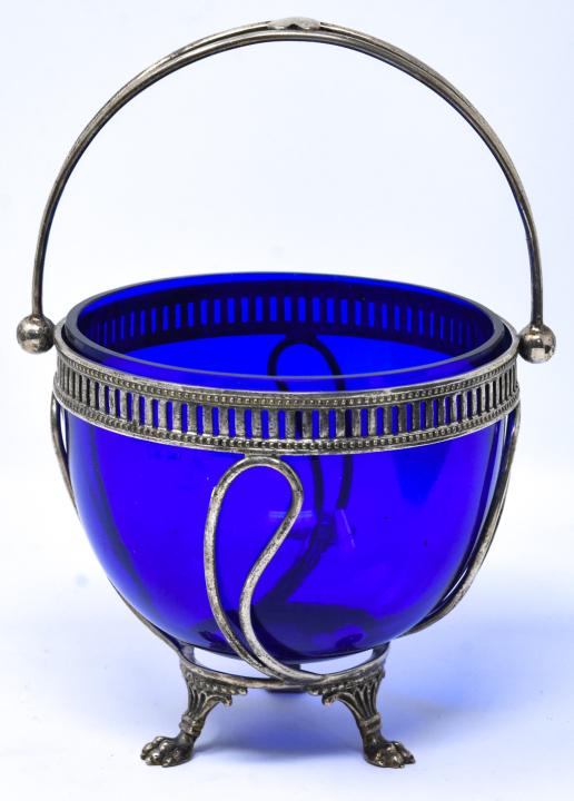 Antique English Silver Plate & Cobalt Basket (1 of 5)
