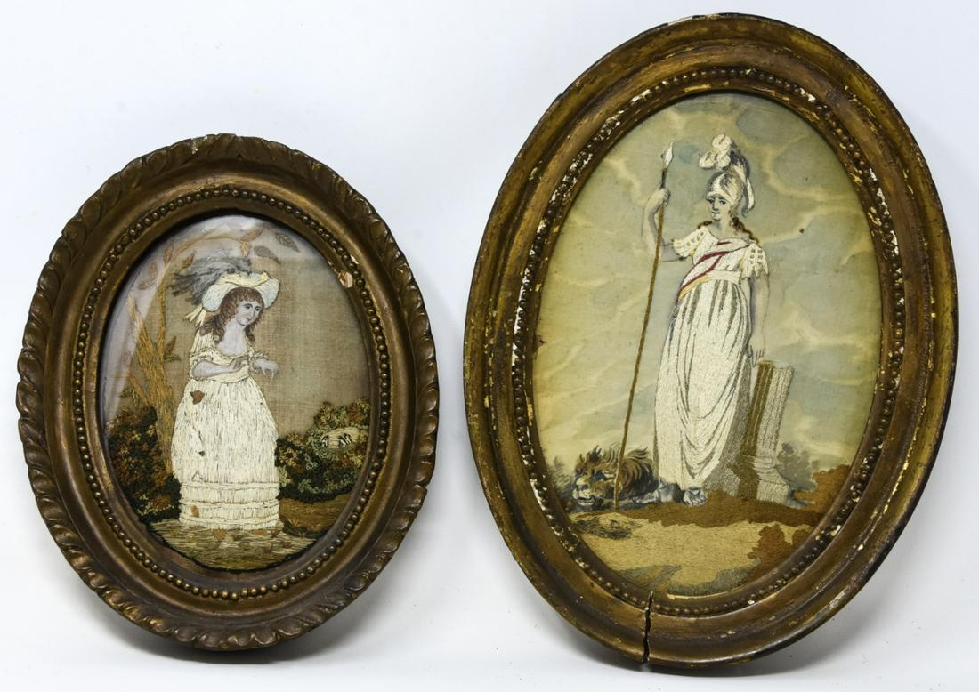 2 Framed Antique Silk Thread Needlepoint Portraits (1 of 8)