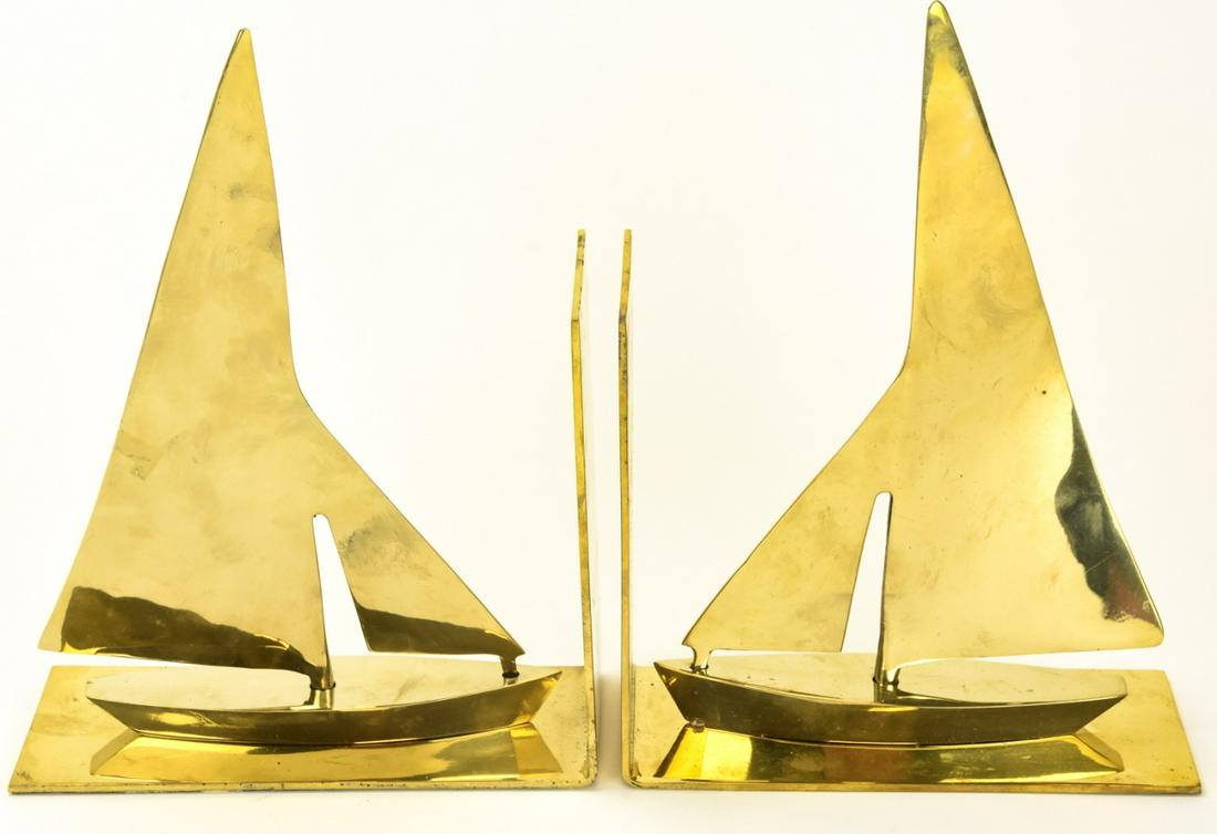 Pair Vintage Mid C Solid Brass Sailboat Bookends (1 of 6)