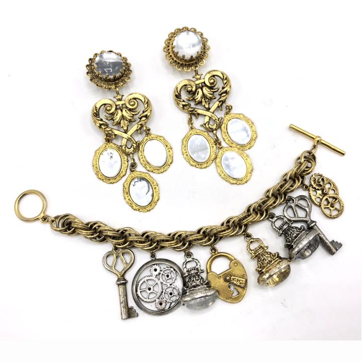 Vintage Costume Earrings and Charm Bracelet (1 of 3)