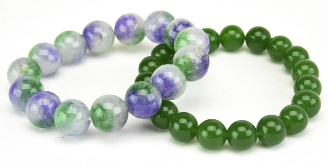 Two Bracelets w 10 mm Green & Lavender Jade  Beads (1 of 6)