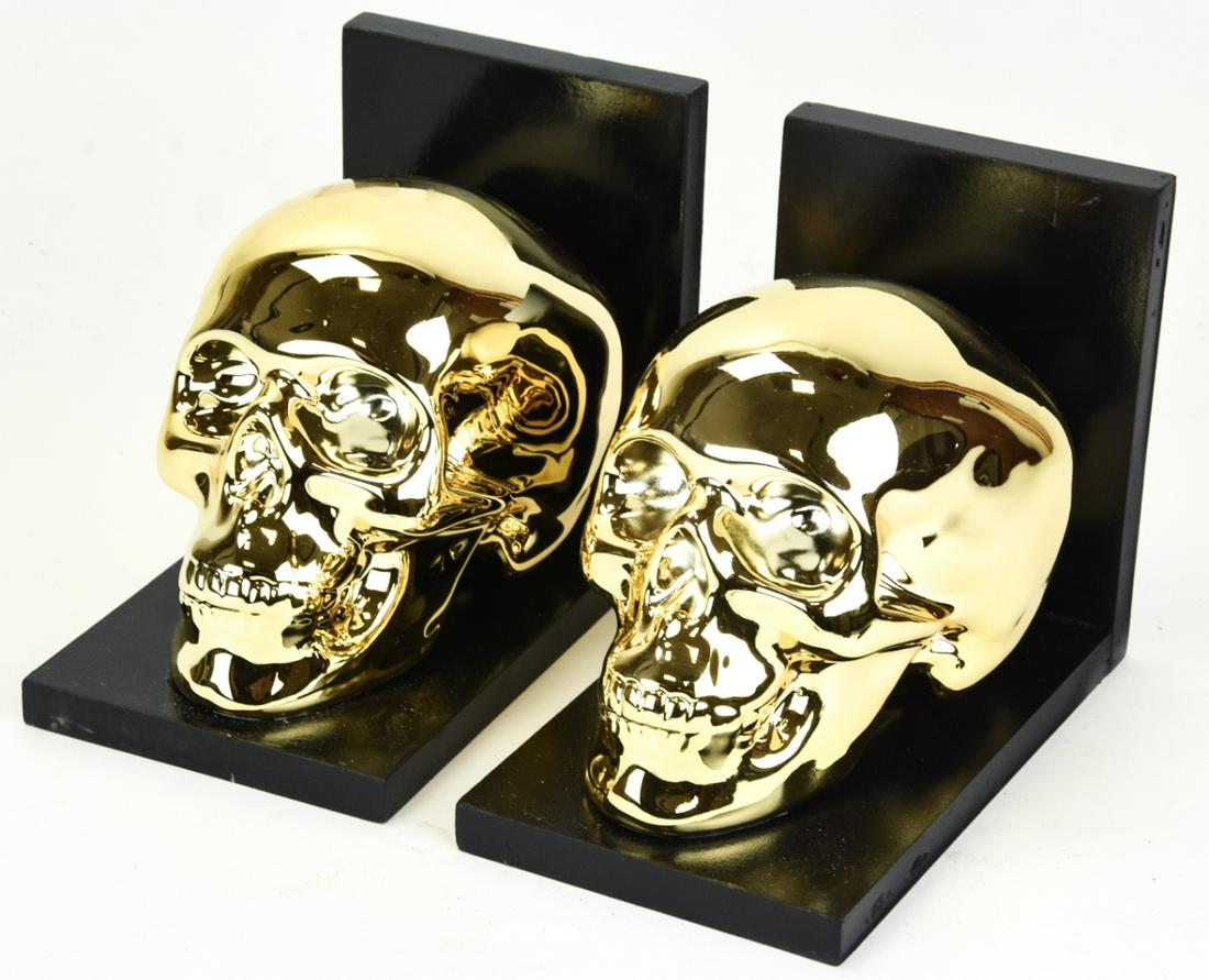 Pair Gilt Brass Figural Human Skull Bookends (1 of 7)