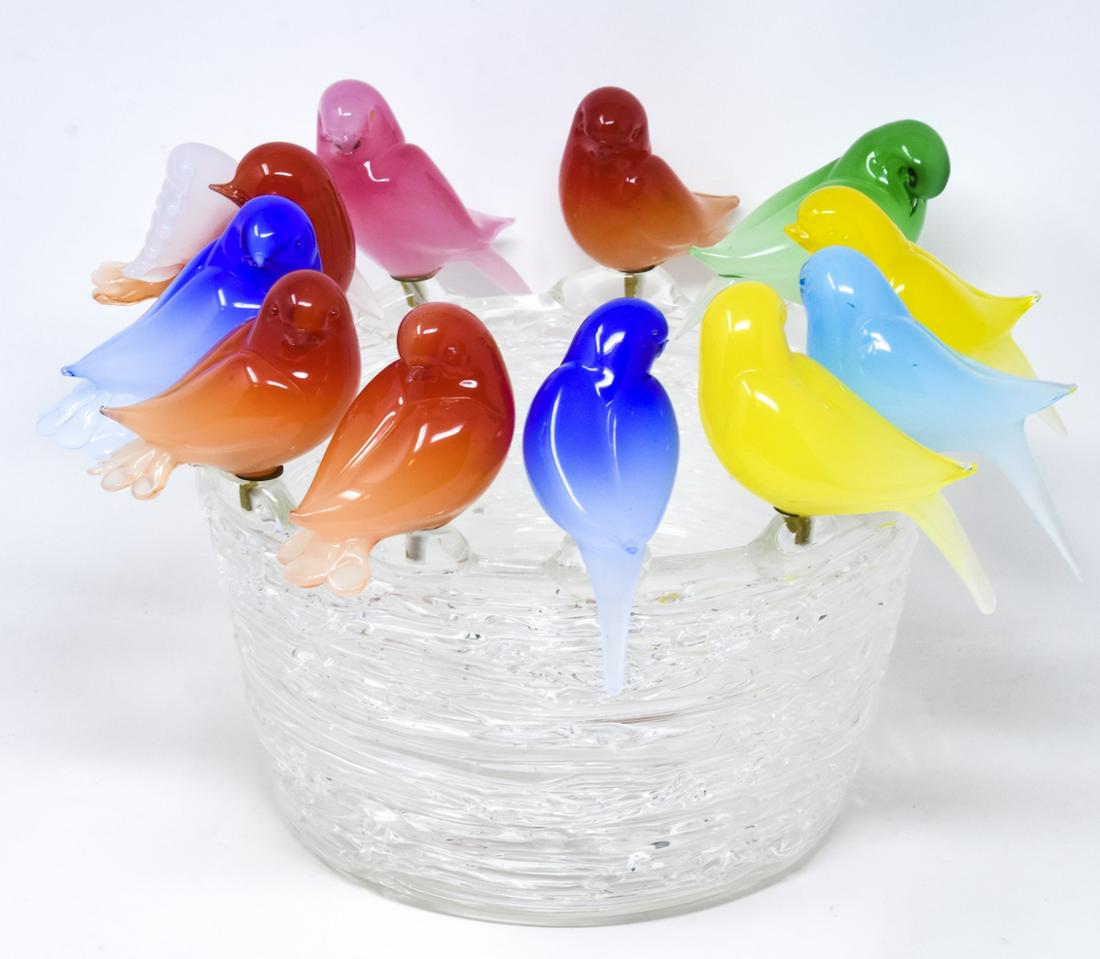 Zanetti Signed Murano Art Glass Birds & Nest Bowl (1 of 10)