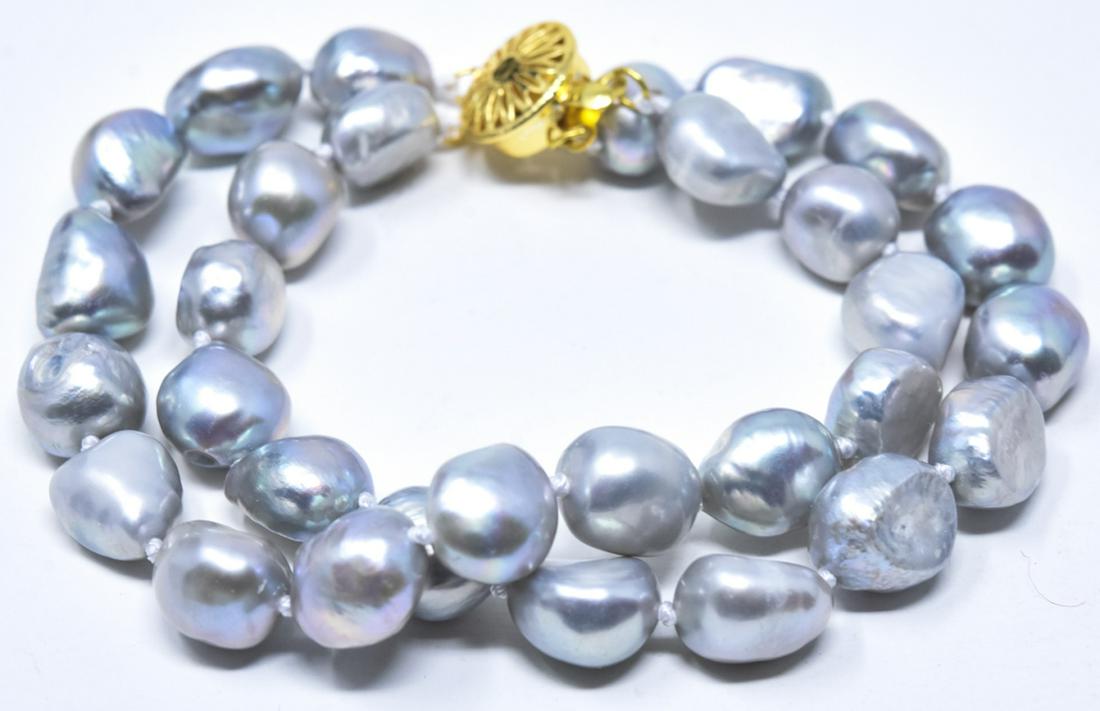 Silver Baroque Pearl Double Strand Bracelet (1 of 6)