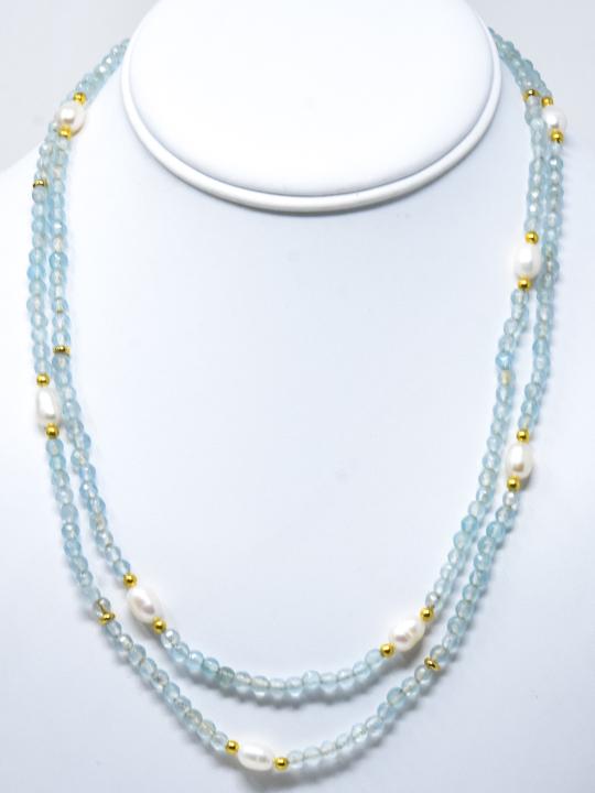Two Strand Baroque Pearl & Aqua Bead Necklace (1 of 5)