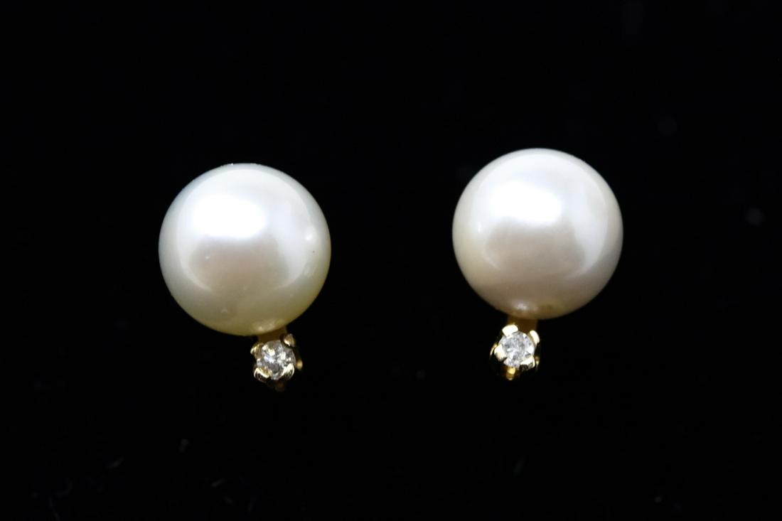 14k Round Pearl & Diamond Accent Ear Studs (1 of 4)