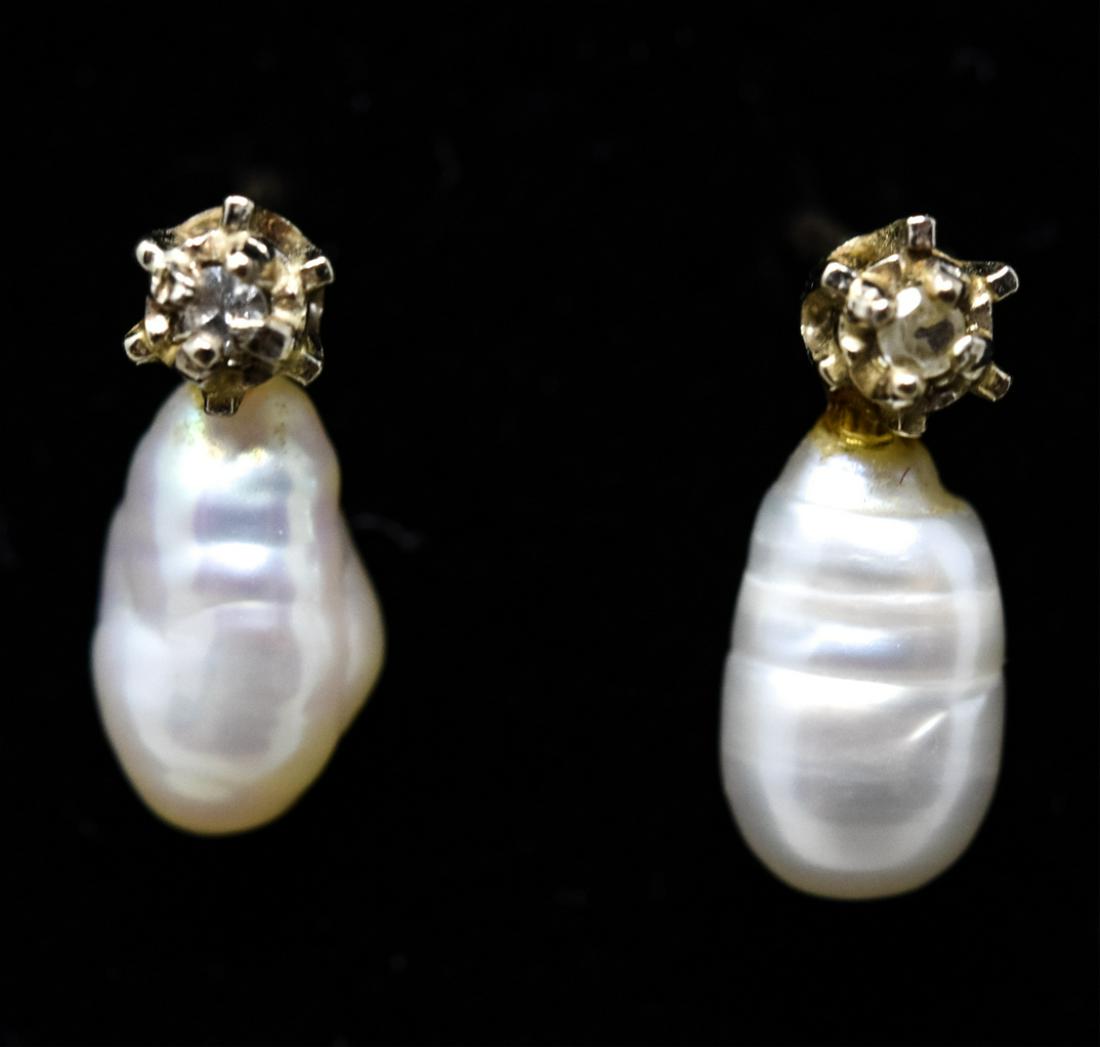 14k Rice Pearl & Diamond Accent Ear Studs (1 of 6)