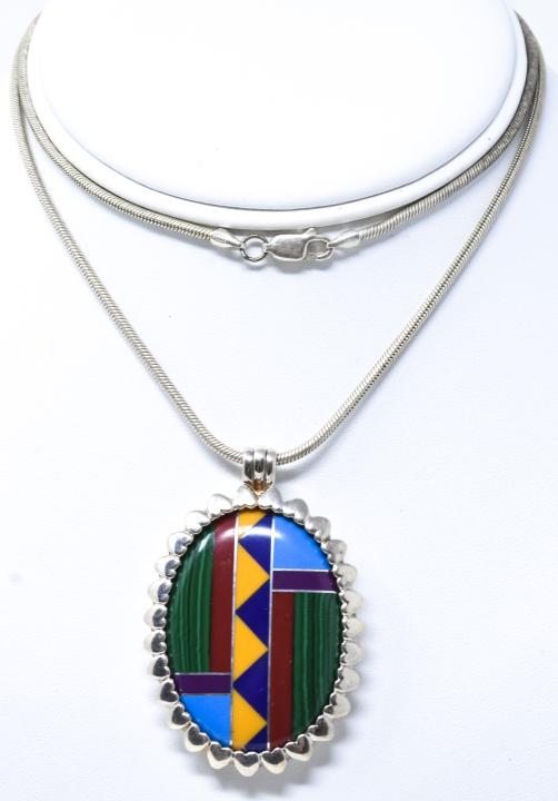 Southwestern Style Sterling Stone Inlaid Necklace (1 of 8)