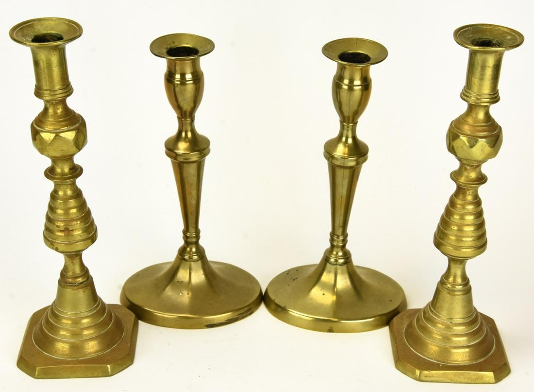 2 Pairs Antique Georgian Brass Candlesticks (1 of 9)
