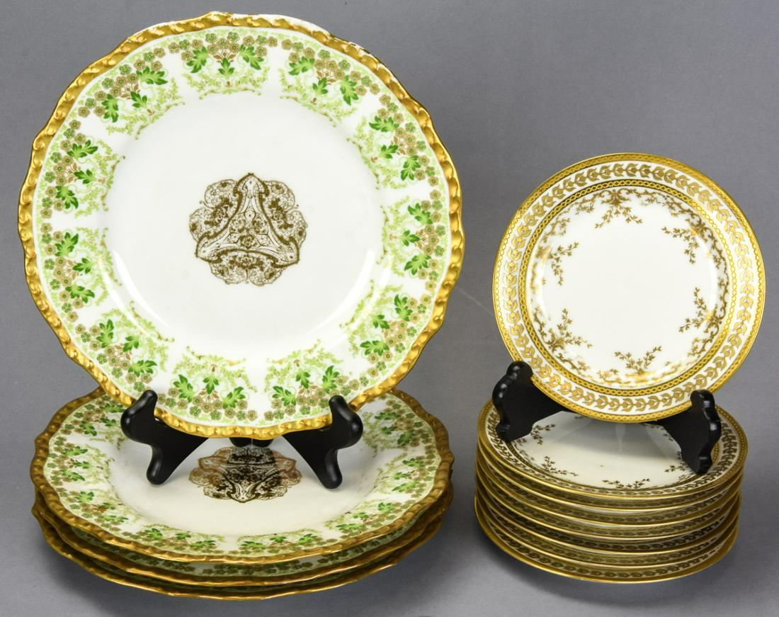 Antique Limoges Jean Pouyat Limoges JPL Plates: Antique Limoges 4 Jean Pouyat Limoges JPL Gold Rimmed Plates and 8 Haviland Limoges Gold Rimmed Salad Plates. Dinner plate is 10 inches in diameter.