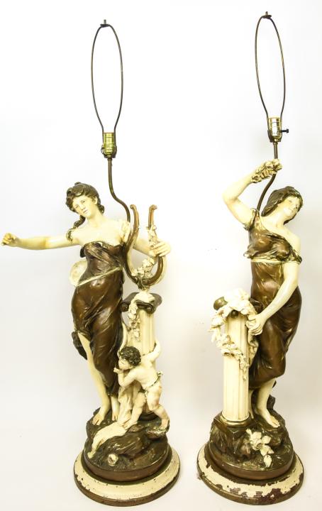 Pair Neoclassical Style Maiden Figural Table Lamps (1 of 10)