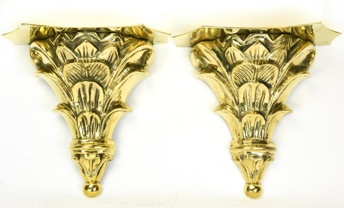 Pair Deco Style Heavy Gilt Brass Wall Brackets (1 of 9)