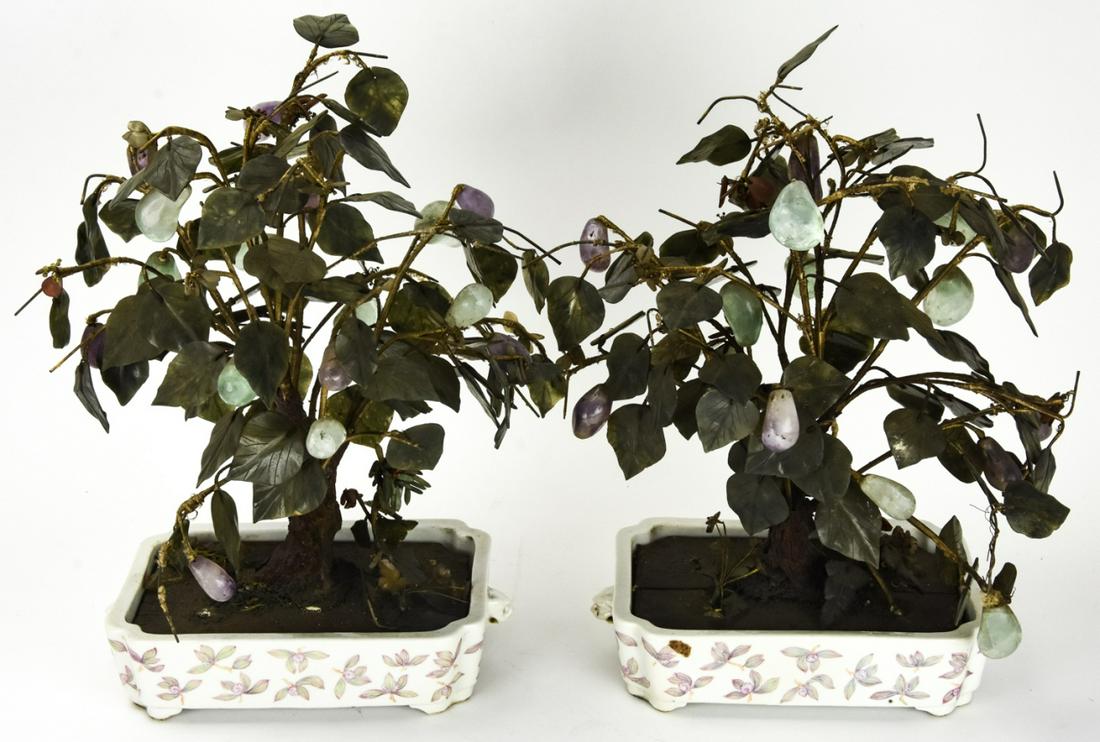Pair Chinese Amethyst & Soapstone Bonsai Trees (1 of 9)