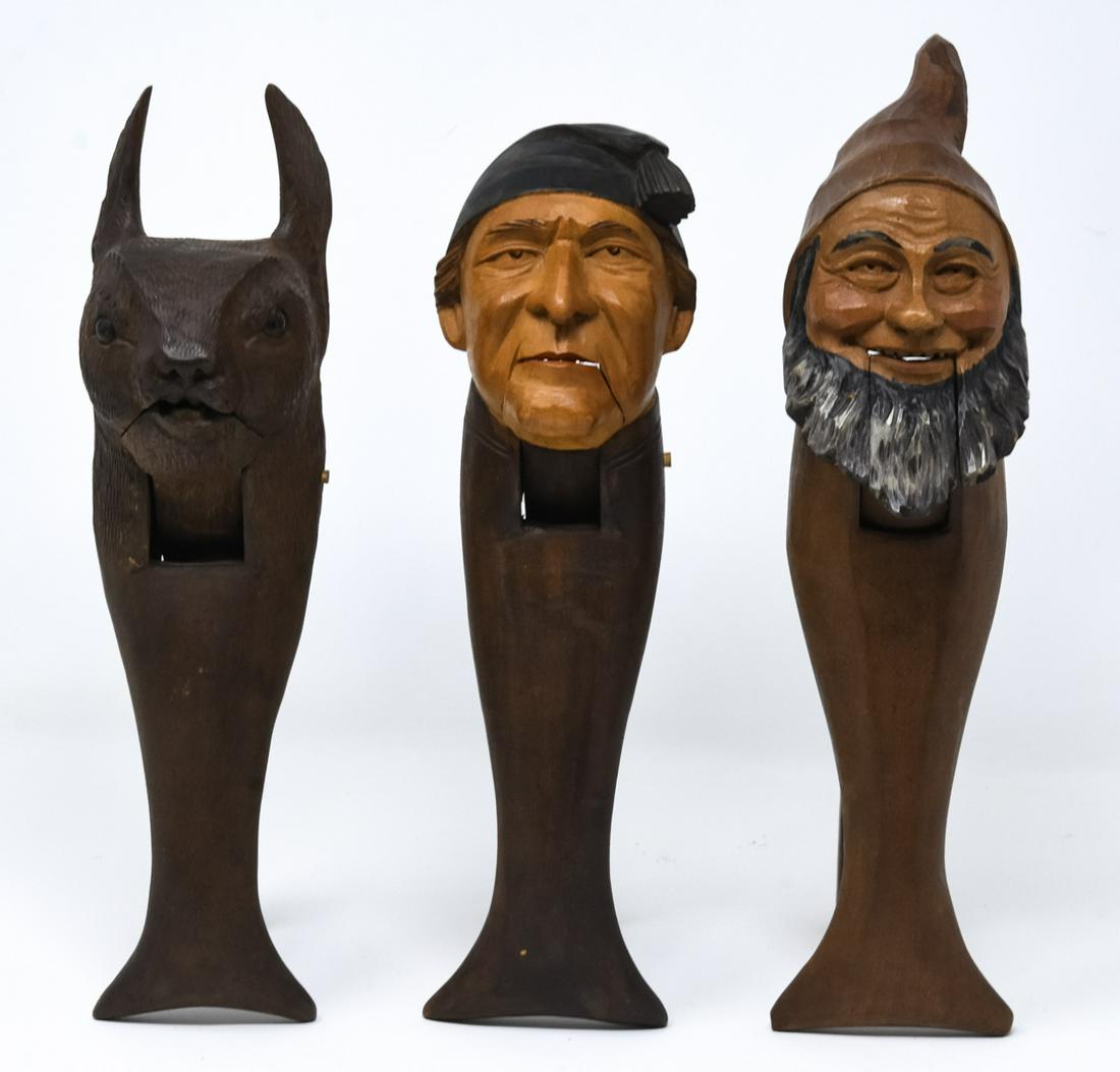 3 Folk Art Hand Carved Wooden Nut Crackers (1 of 8)