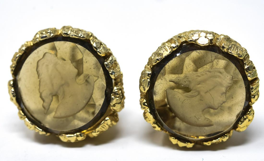 1970s Unsigned Goldette Intaglio Glass Earrings (1 of 6)