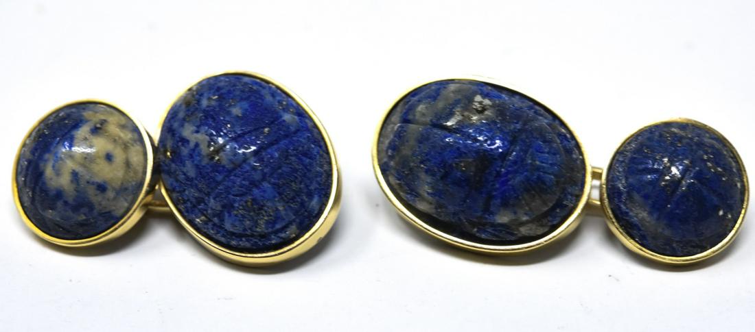 Estate 14kt Yellow Gold & Lapis Scarab Cuff Links (1 of 6)