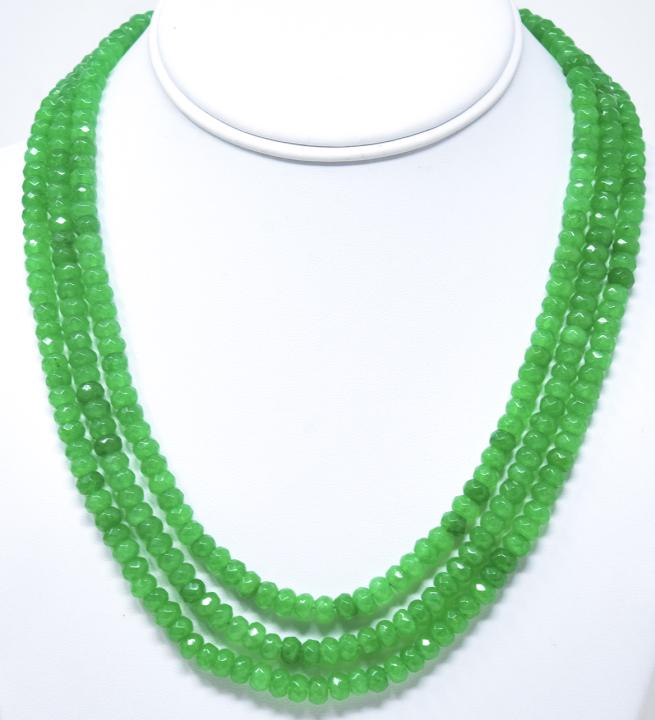Triple Strand Faceted Green Jade Beaded Necklace (1 of 5)